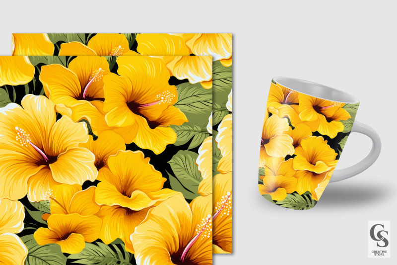 yellow-tropical-hibiscus-flowers-digital-papers