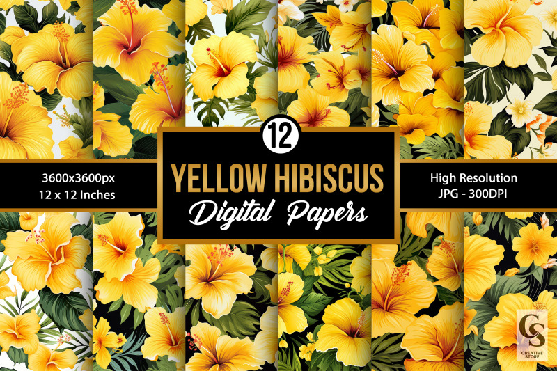 yellow-tropical-hibiscus-flowers-digital-papers