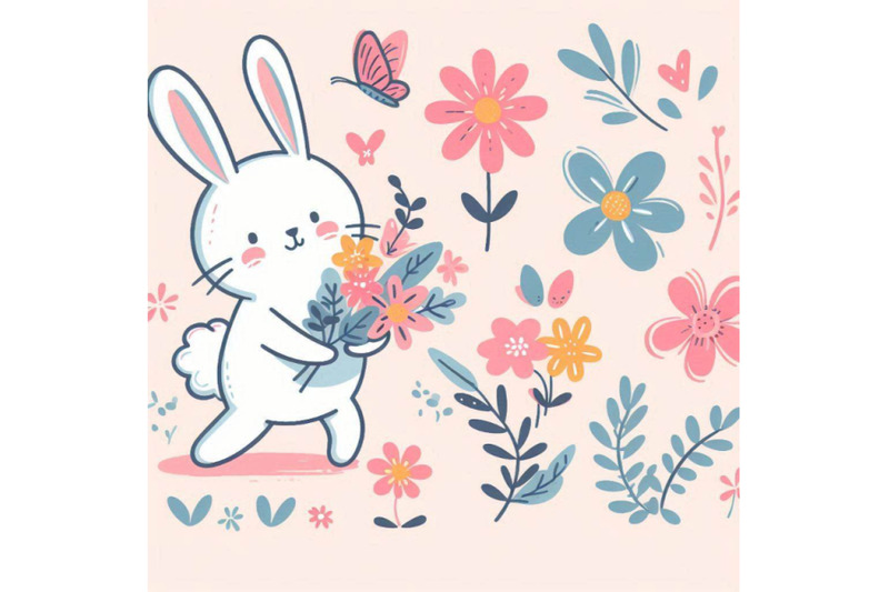 funny-bunny-and-flowers-illustration