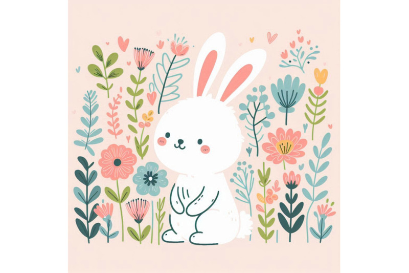 funny-bunny-and-flowers-illustration