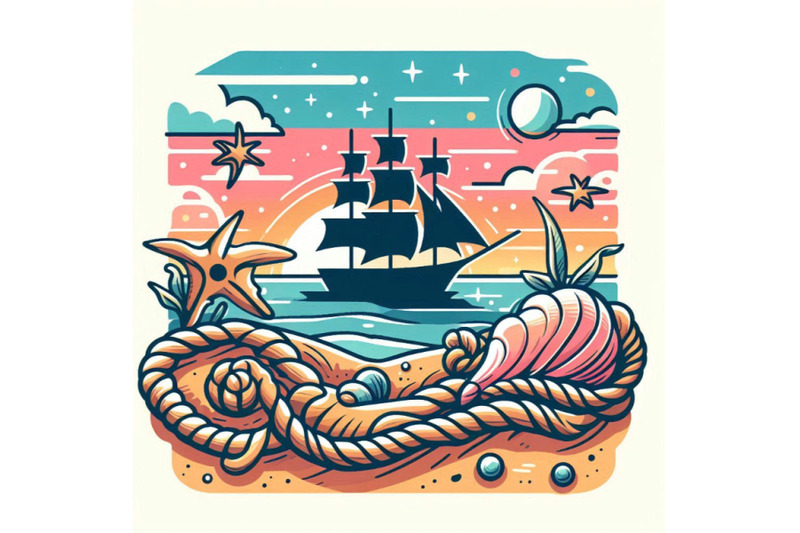 seashell-and-sea-ship-rope-with-sea-sand