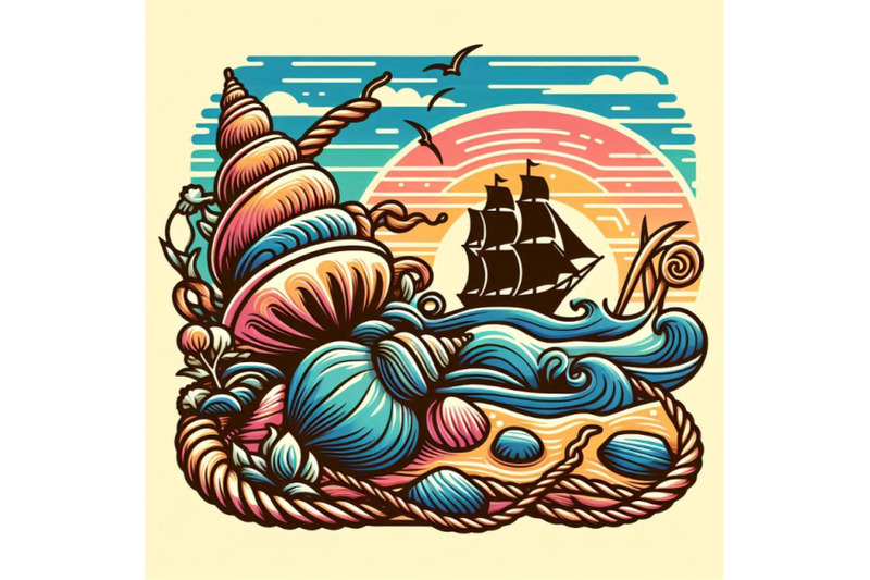 seashell-and-sea-ship-rope-with-sea-sand