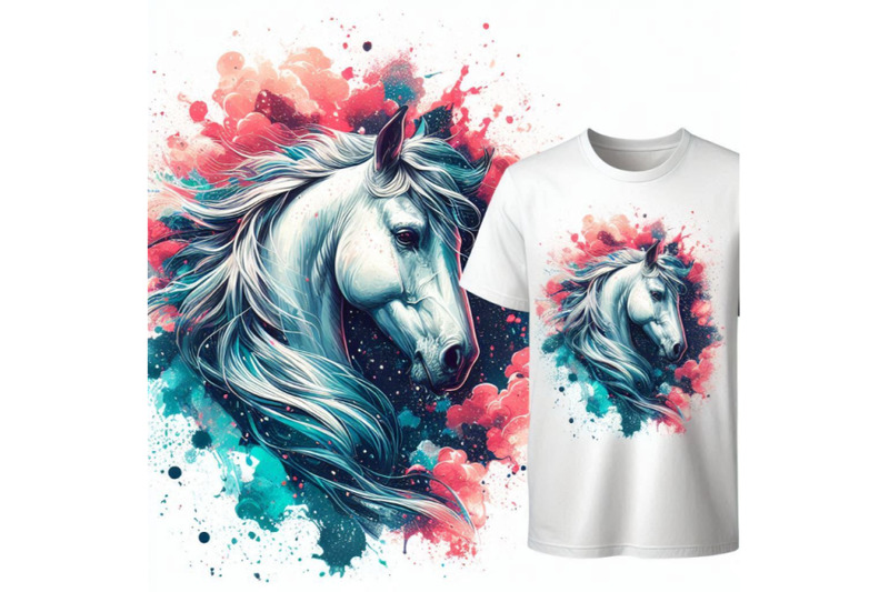 white-horse-kiss-t-shirt-graphics-horse-illustration-with