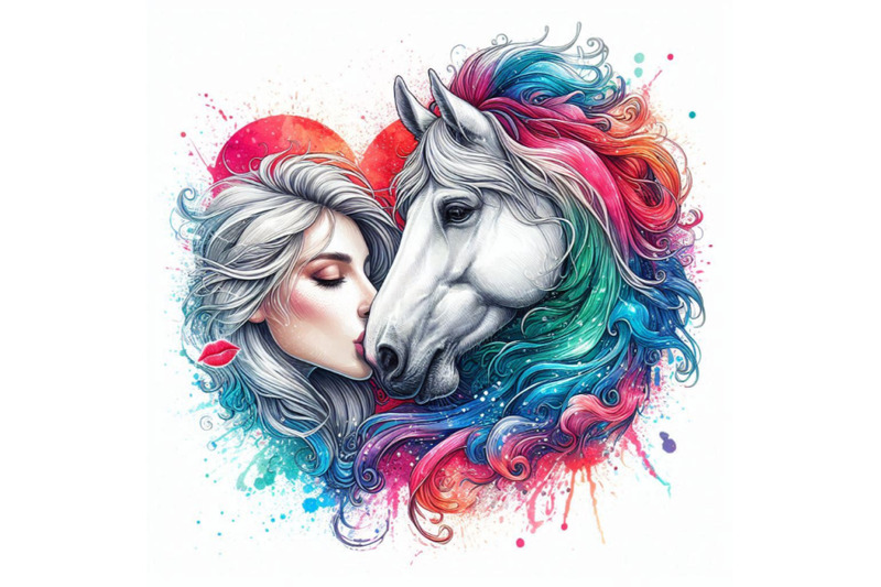 white-horse-kiss-t-shirt-graphics-horse-illustration-with