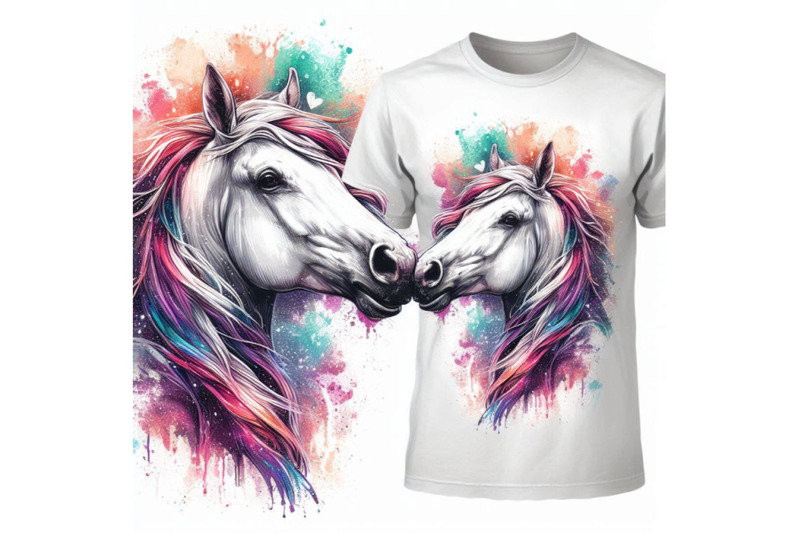 white-horse-kiss-t-shirt-graphics-horse-illustration-with