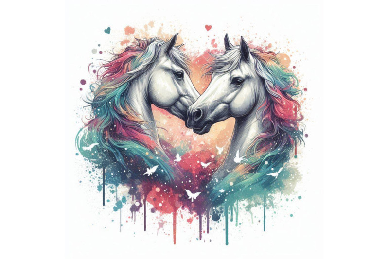 white-horse-kiss-t-shirt-graphics-horse-illustration-with