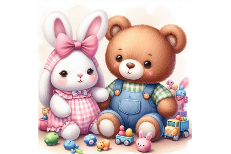 cute-toy-bear-and-toy-bunny-illustration