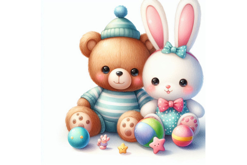 cute-toy-bear-and-toy-bunny-illustration