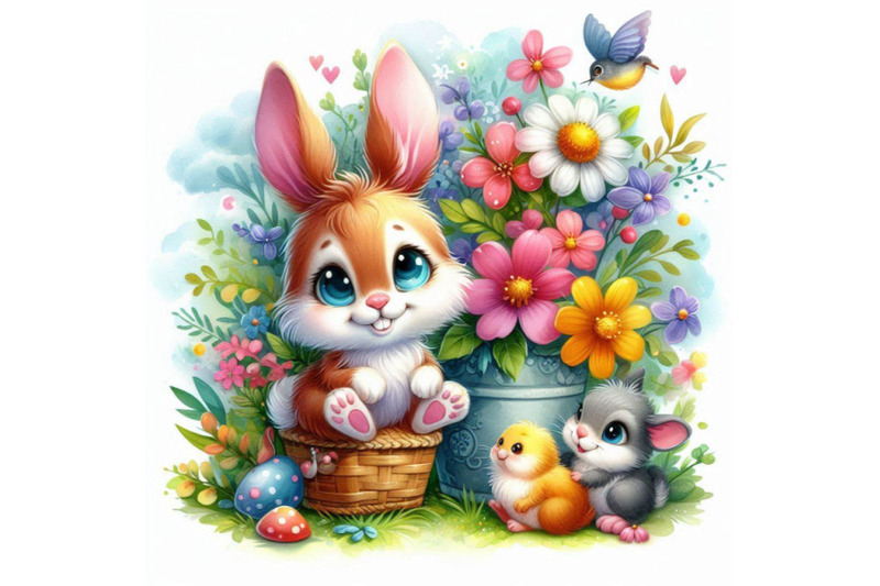 funny-bunny-and-flowers-illustration