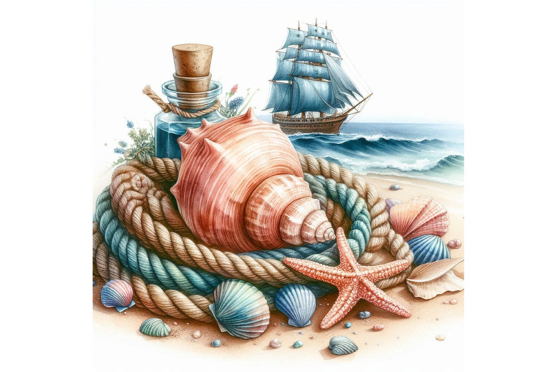 seashell-and-sea-ship-rope-with-sea-sand