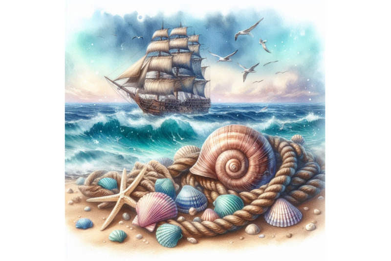 seashell-and-sea-ship-rope-with-sea-sand