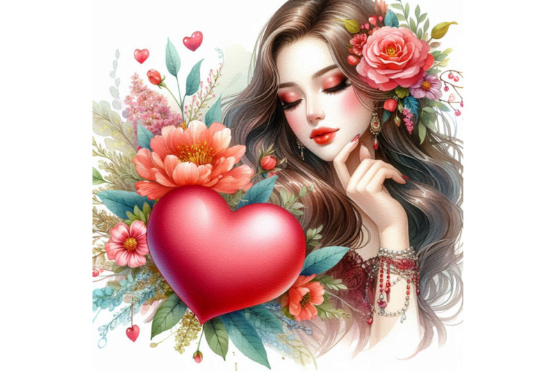 valentine-day-heart-and-beautiful-woman-watercolor