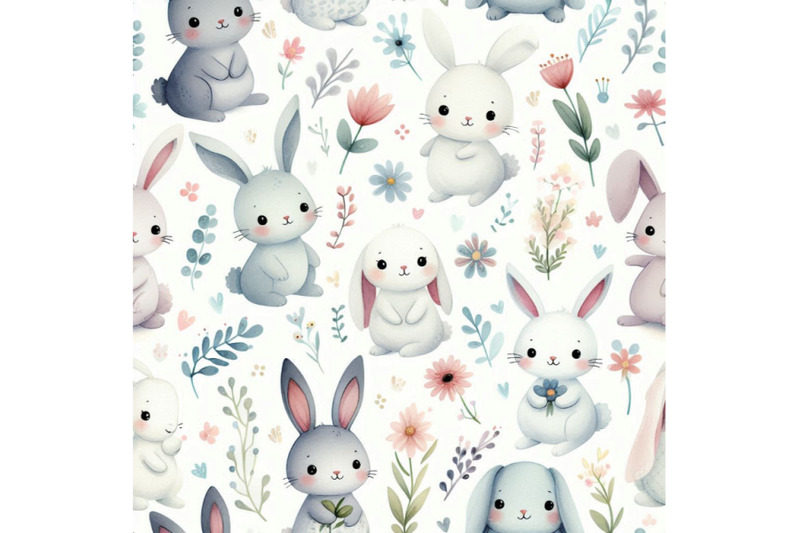 cute-bunny-seamless-pattern-rabbit-watercolor-illustration