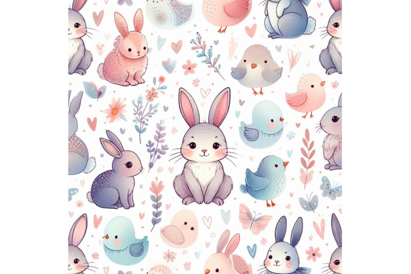 cute-bunny-seamless-pattern-rabbit-watercolor-illustration