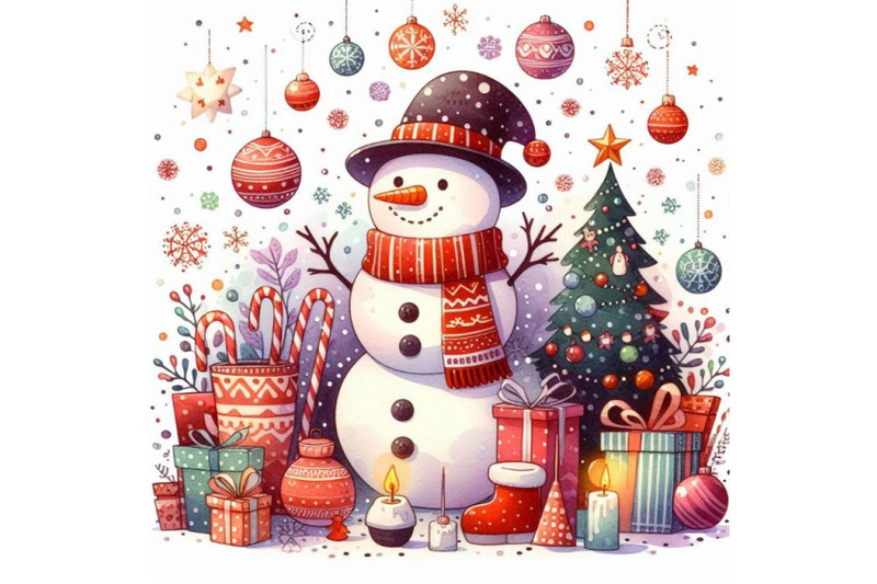 new-year-snowman-and-christmas-decorat