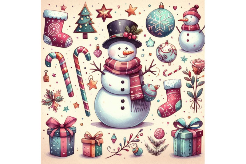 new-year-snowman-and-christmas-decorat