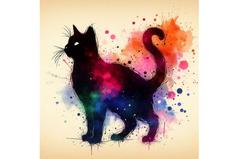 black-cat-illustration-with-splash-watercolor