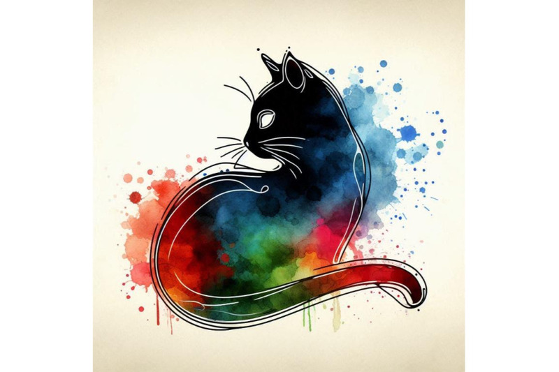 black-cat-illustration-with-splash-watercolor