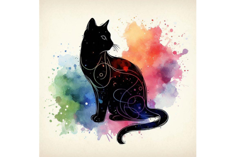 black-cat-illustration-with-splash-watercolor