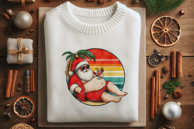 santa-relaxing-on-beach-art