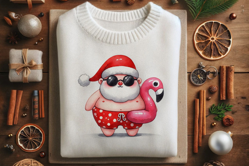 santa-with-flamingo-art