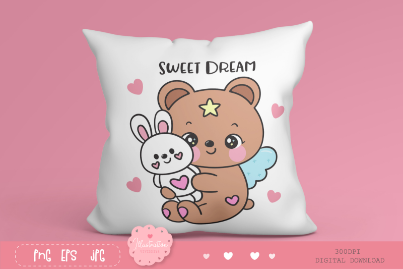 bear-hug-bunny-rabbit-doll-bedtime-cartoon-kawaii-clipart