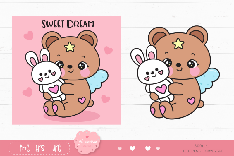 bear-hug-bunny-rabbit-doll-bedtime-cartoon-kawaii-clipart