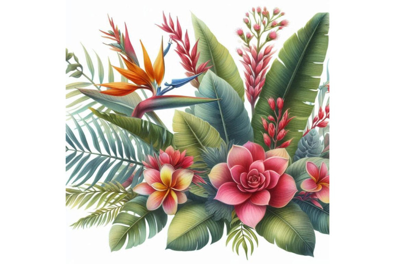 tropical-flowers-leaves-watercolor