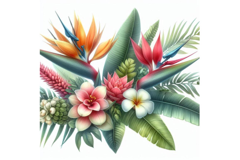 tropical-flowers-leaves-watercolor