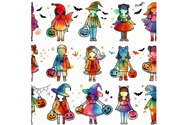 watercolor-cute-kids-in-colorful-halloween