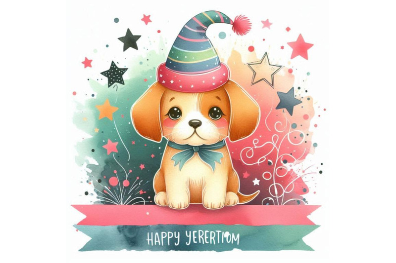 dog-year-greeting-card-cute-puppy-waterc