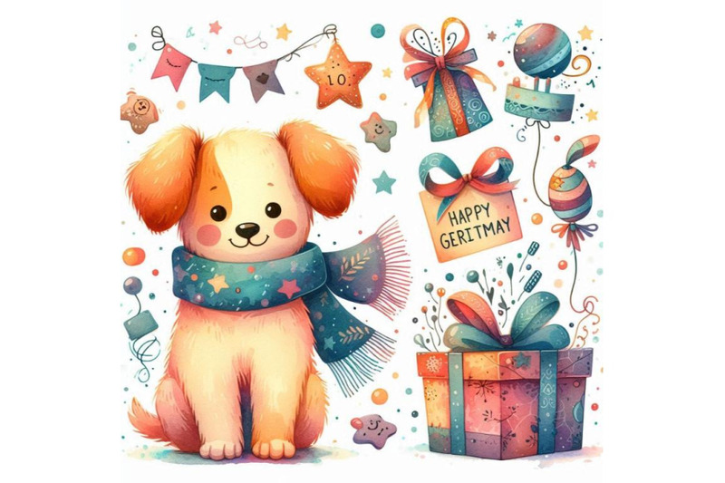 dog-year-greeting-card-cute-puppy-waterc