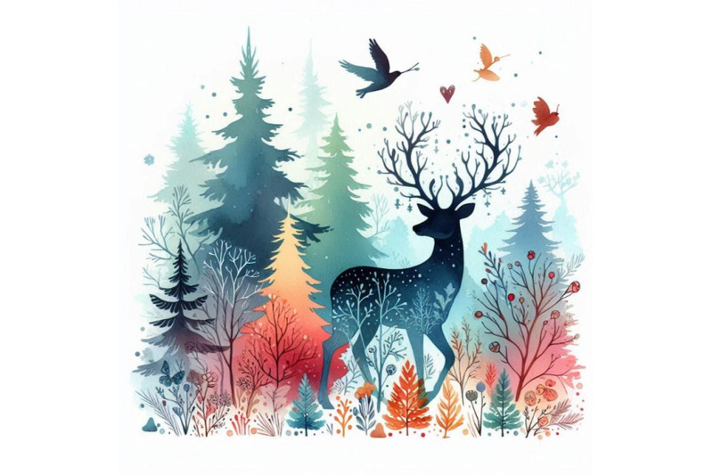 forest-deer-watercolor-illustration-christm