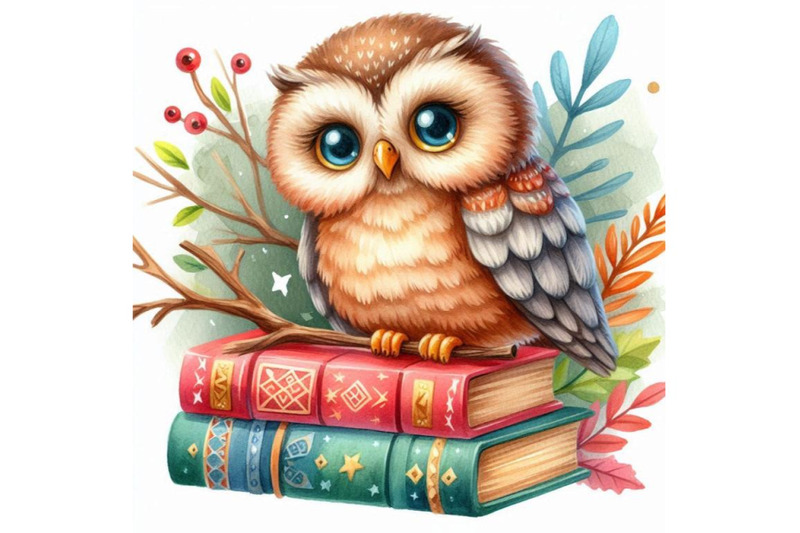 owl-cute-owl-watercolor-forest-bird-school-books-illustratio