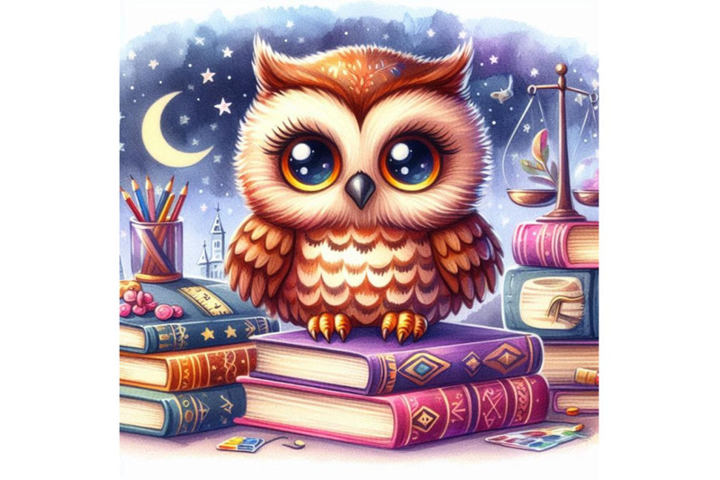 owl-cute-owl-watercolor-forest-bird-school-books-illustratio