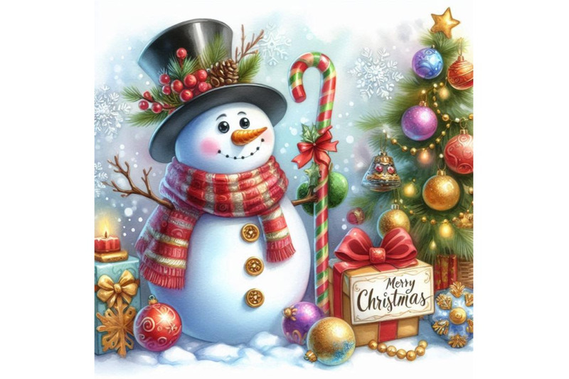 new-year-snowman-and-christmas-decoration-watercolor-il