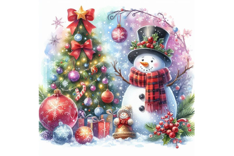 new-year-snowman-and-christmas-decoration-watercolor-il