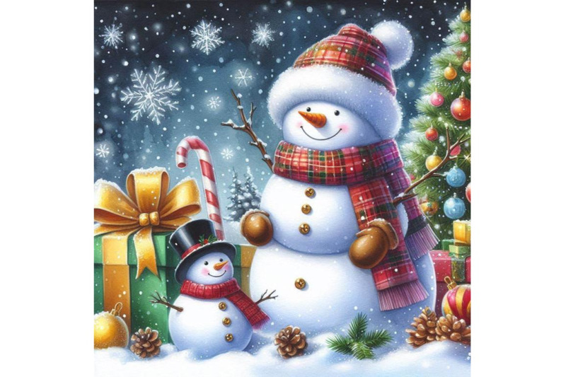 new-year-snowman-and-christmas-decoration-watercolor-il