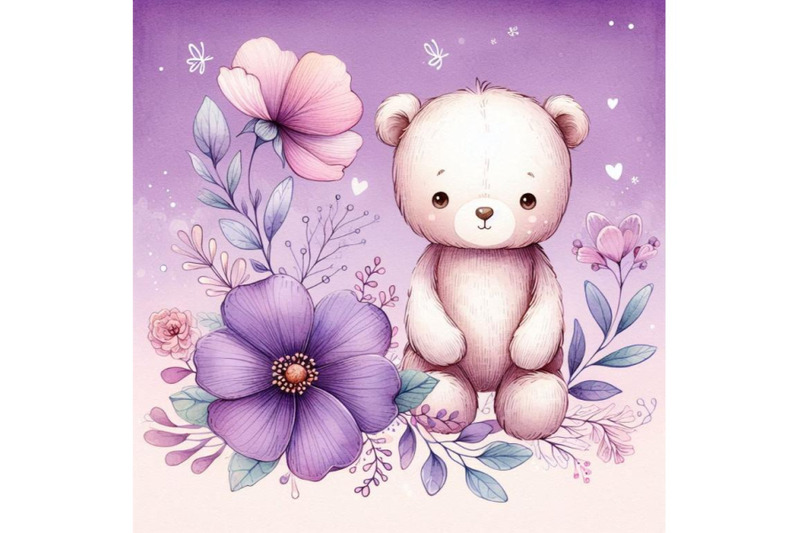 cute-teddy-bear-and-flower-violet-backgro