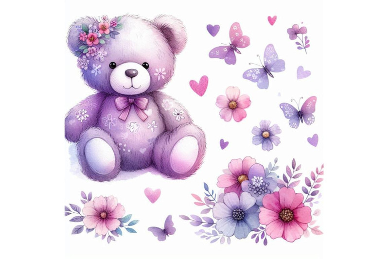 cute-teddy-bear-and-flower-violet-backgro