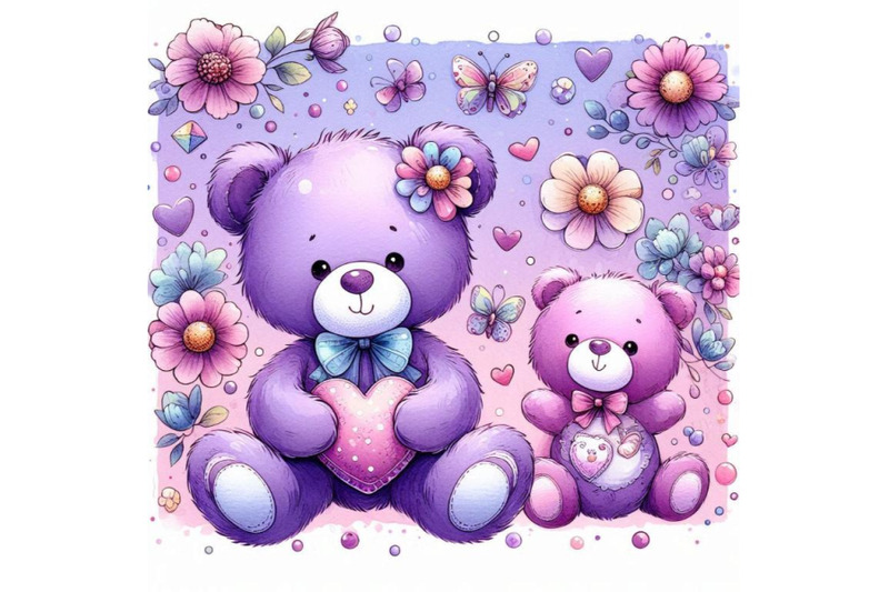 cute-teddy-bear-and-flower-violet-backgro