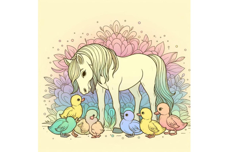 horse-and-and-ducklings-background-with