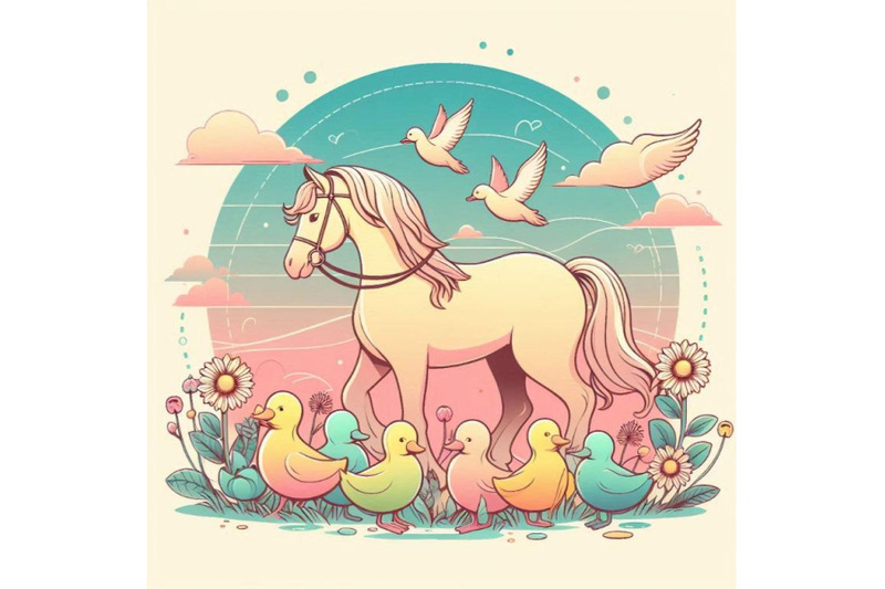 horse-and-and-ducklings-background-with