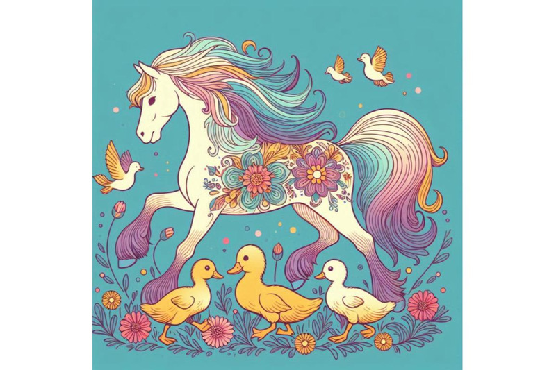 horse-and-and-ducklings-background-with