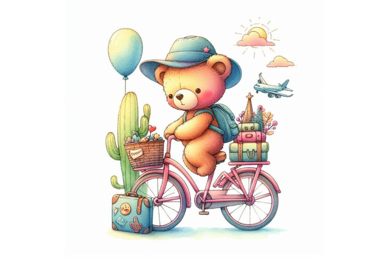 teddy-bear-travel-and-bicycle-watercolor-il