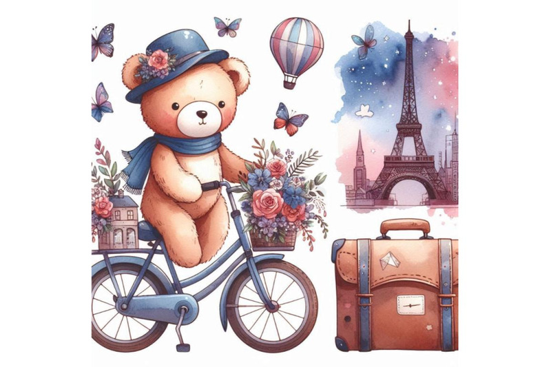 teddy-bear-travel-and-bicycle-watercolor-il