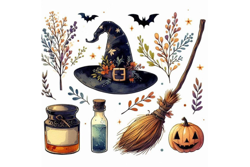 halloween-witch-hat-and-broom-witch-wat