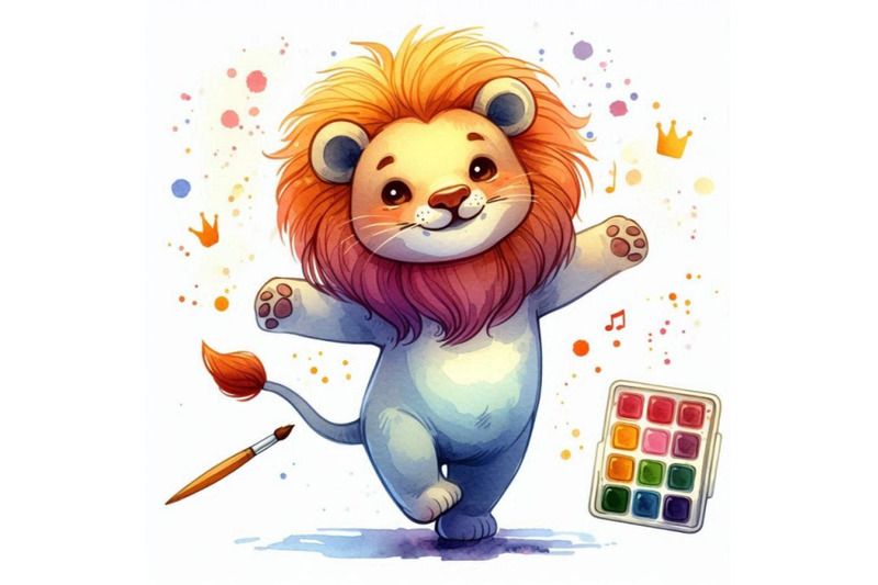 funny-lion-watercolor-hand-drawn-illustrati