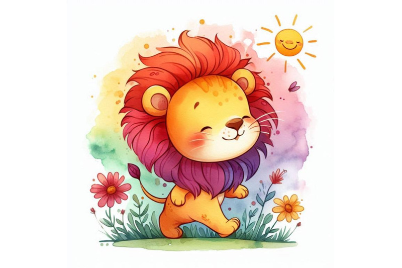 funny-lion-watercolor-hand-drawn-illustrati