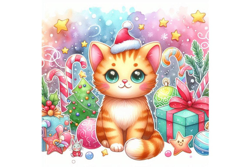 cute-cat-watercolor-funny-cat-and-christm